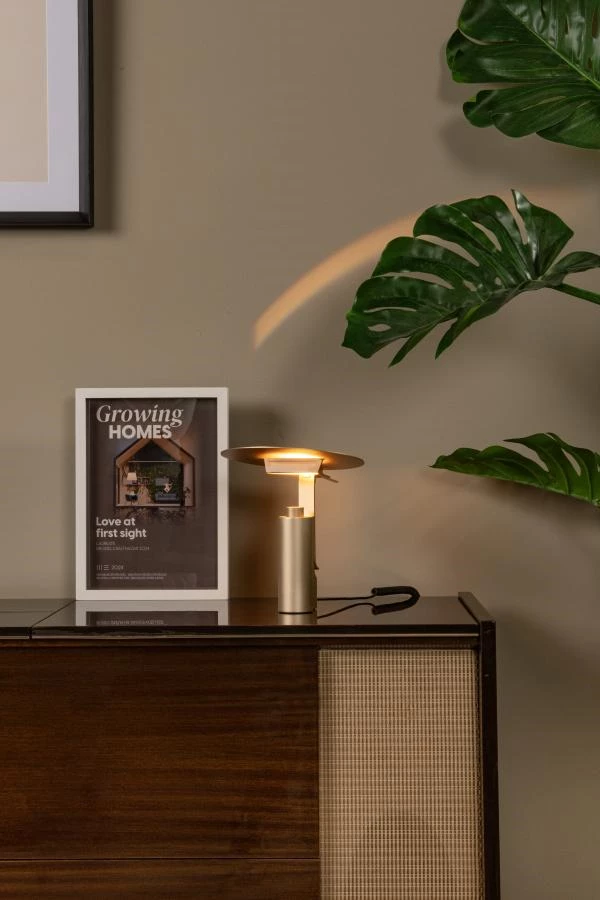 Lucide Premium FITS - Lampe de table - Ø 20 cm - LED - 1x7W 3000K - Or Mat / Laiton - ambiance 5